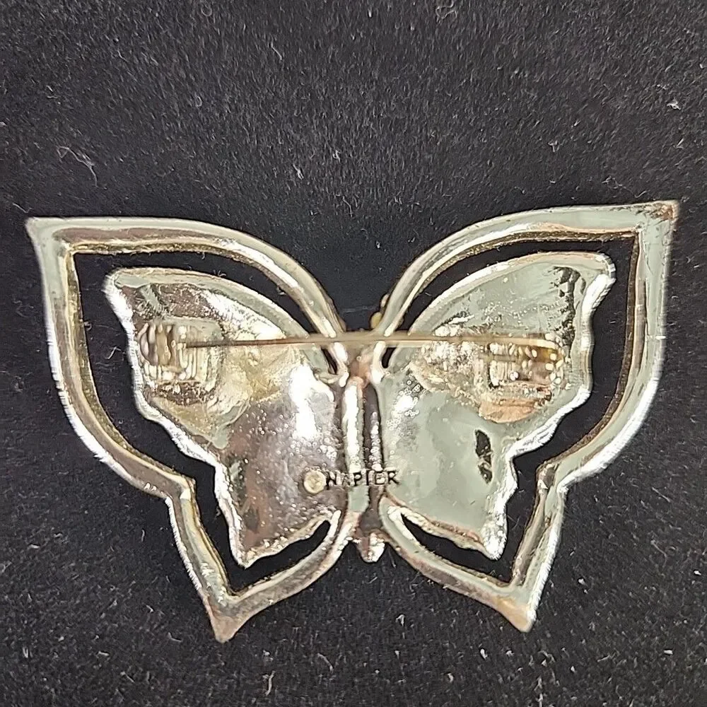 Brooch Butterfly Napier silver tone Gold & Purple Enamel Rhinestones Pin Vintage